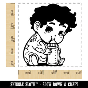 Adorable Baby with Bottle Square Rubber Stamp for Stamping Crafting