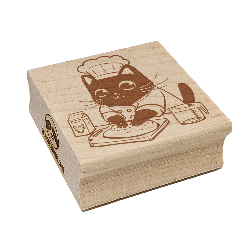 Baker Cat Kneading Dough Biscuits Square Rubber Stamp for Stamping Crafting