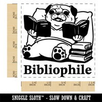 Bibliophile Book Lover Funny Pug Dog Square Rubber Stamp for Stamping Crafting