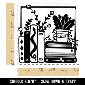 Books and Plants Square Rubber Stamp for Stamping Crafting