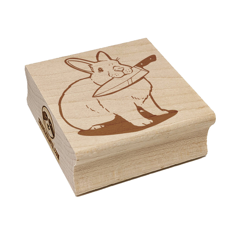 Bunny Rabbit with Knife Square Rubber Stamp for Stamping Crafting
