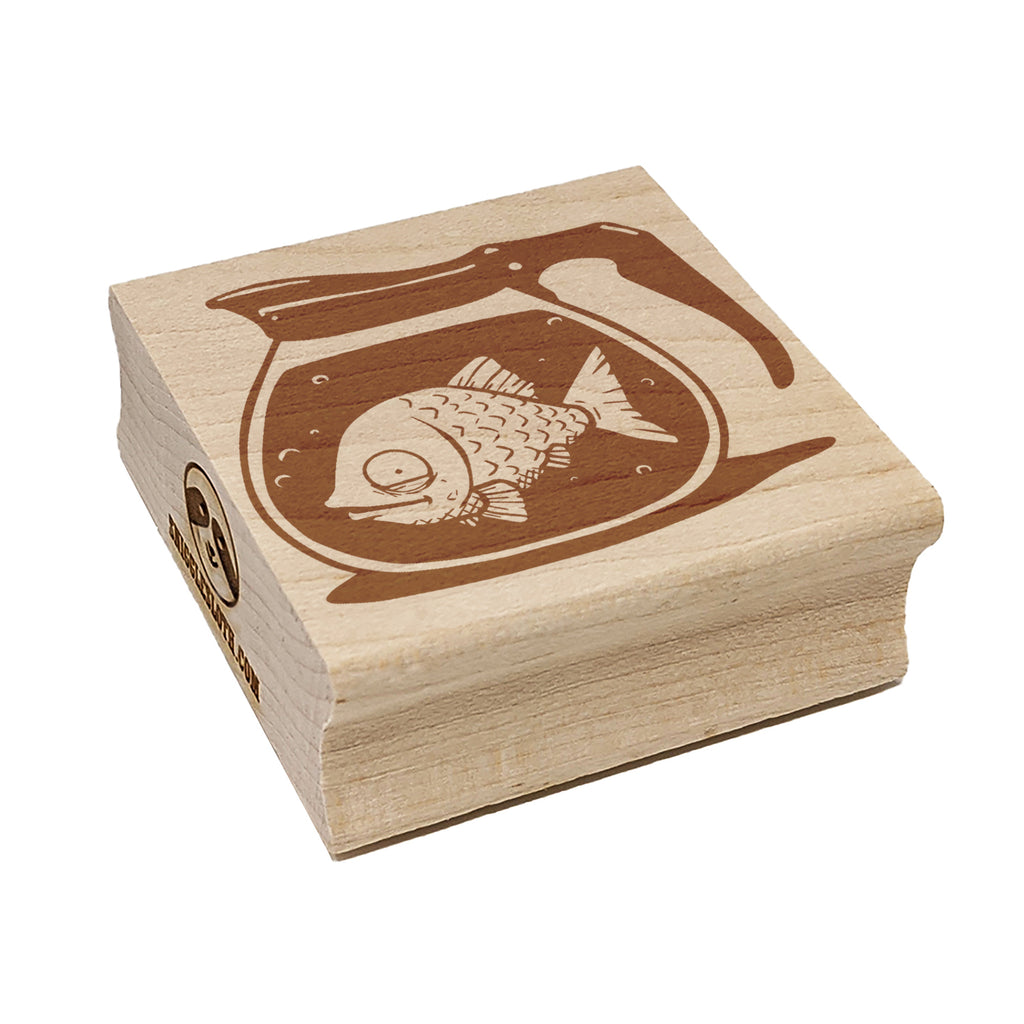 Caffeinated Fish in Coffee Pot Square Rubber Stamp for Stamping Crafting