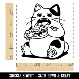 Cat Eating Sushi with Chopsticks Square Rubber Stamp for Stamping Crafting