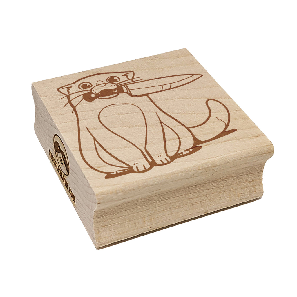 Cat with Kitchen Knife Square Rubber Stamp for Stamping Crafting