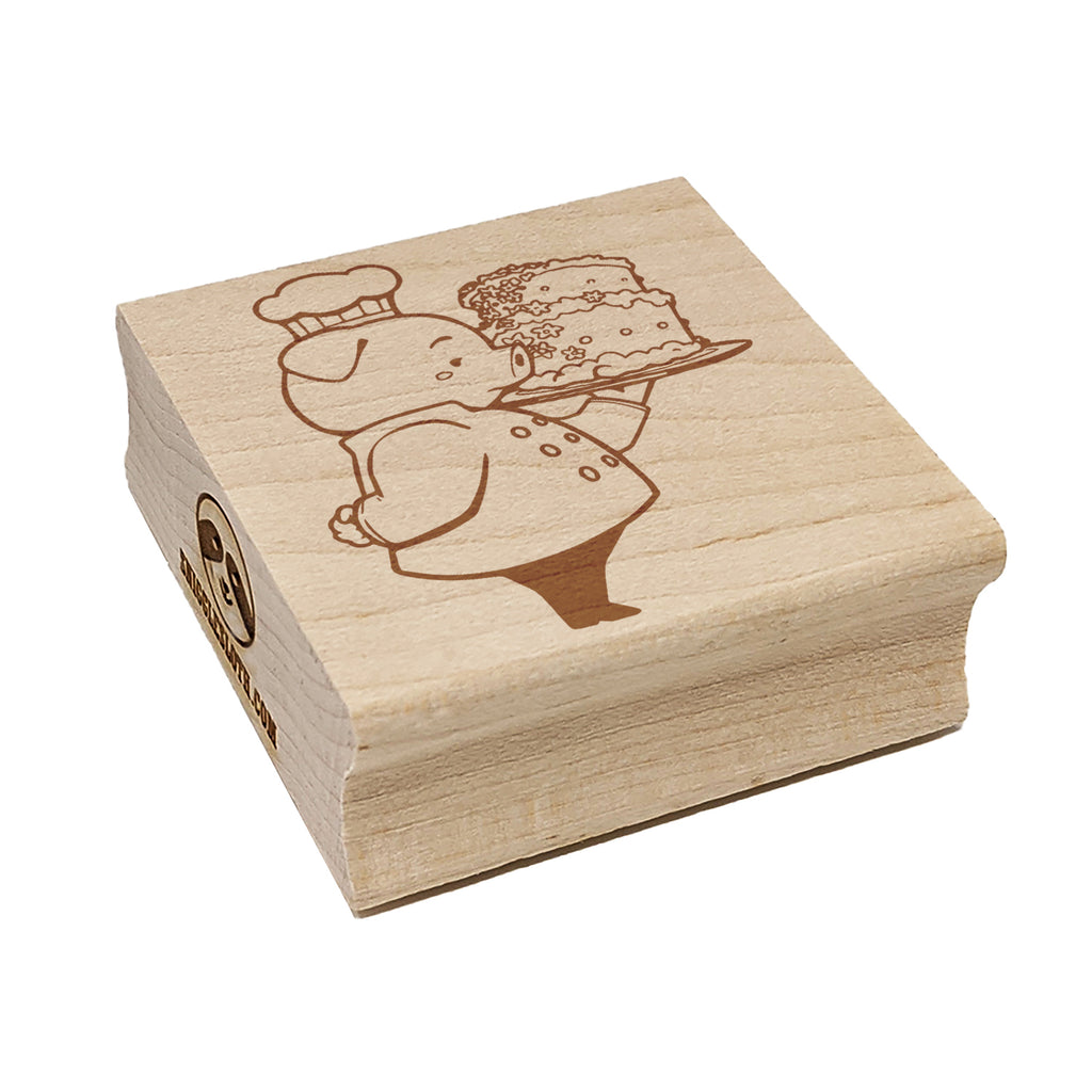 Chef Baker Pig with Cake Square Rubber Stamp for Stamping Crafting