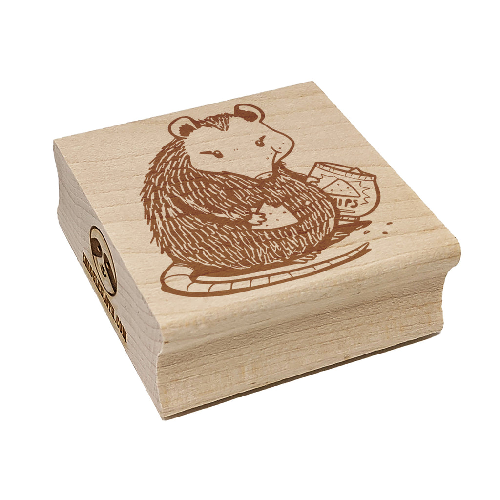 Chubby Opossum Eating Chips Square Rubber Stamp for Stamping Crafting