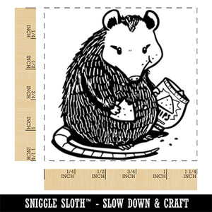 Chubby Opossum Eating Chips Square Rubber Stamp for Stamping Crafting