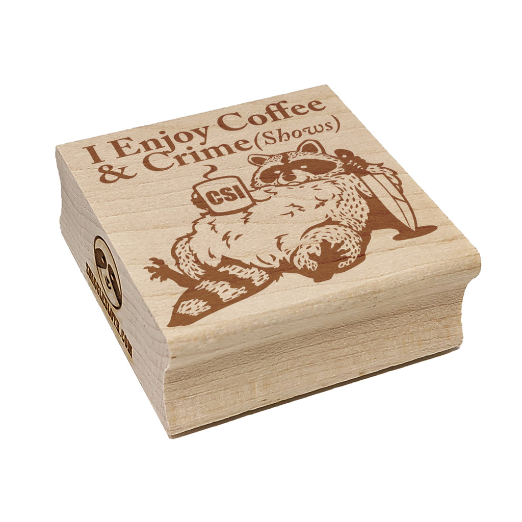 Coffee and Crime Shows Raccoon Knife Square Rubber Stamp for Stamping Crafting