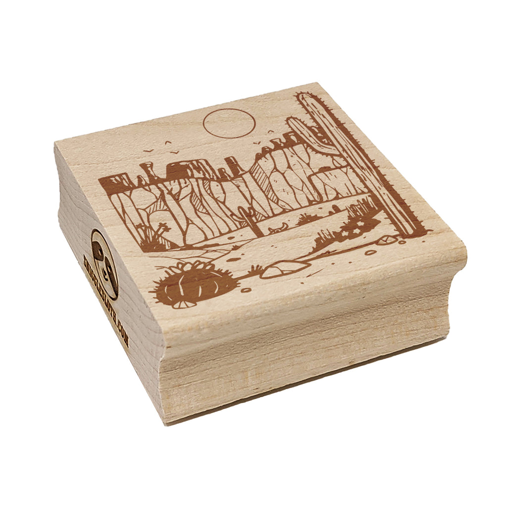 Desert Mesa Scene Cactus Cliffs Square Rubber Stamp for Stamping Crafting