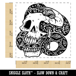 Diamondback Rattlesnake Wrapped Around Skull Square Rubber Stamp for Stamping Crafting
