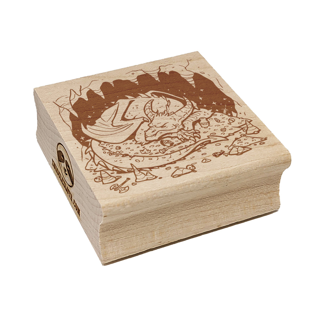 Dragon in Cave Dungeon with Treasure Square Rubber Stamp for Stamping Crafting
