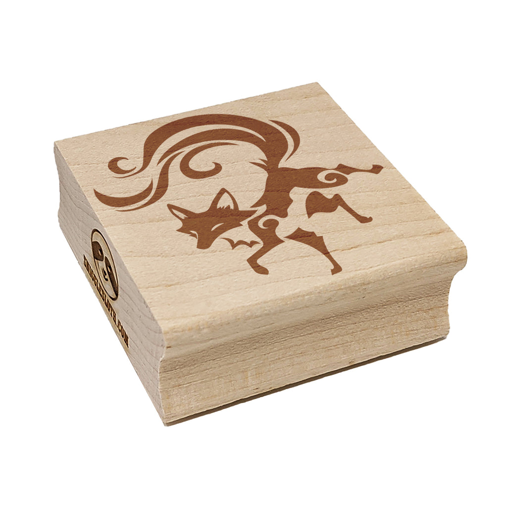 Elegant Fox with Swirling Tail Square Rubber Stamp for Stamping Crafting