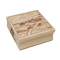 Farmland Landscape by Ocean Square Rubber Stamp for Stamping Crafting