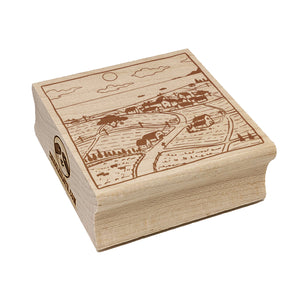 Farmland Landscape by Ocean Square Rubber Stamp for Stamping Crafting