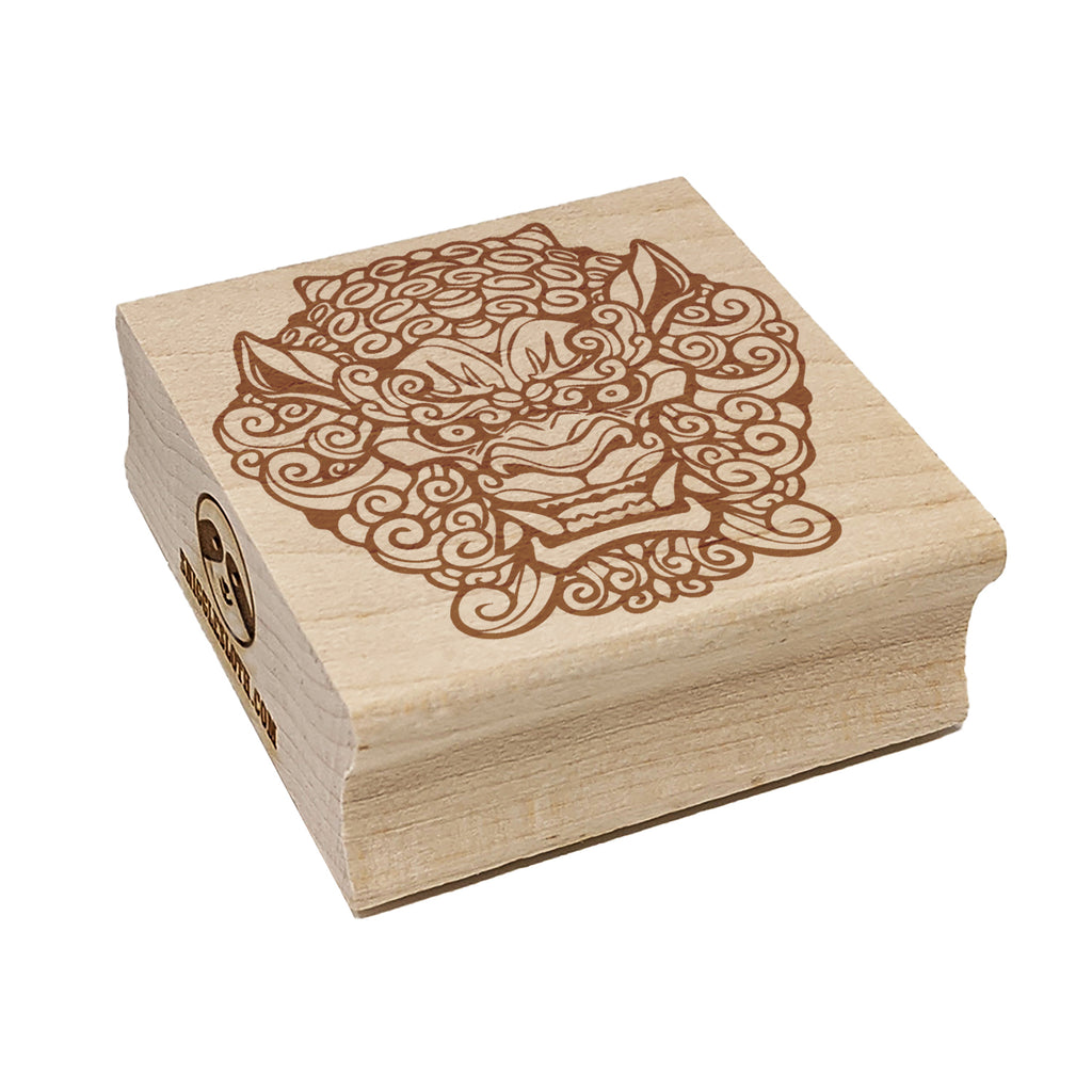 Foo Dog Guardian Lion Head Square Rubber Stamp for Stamping Crafting