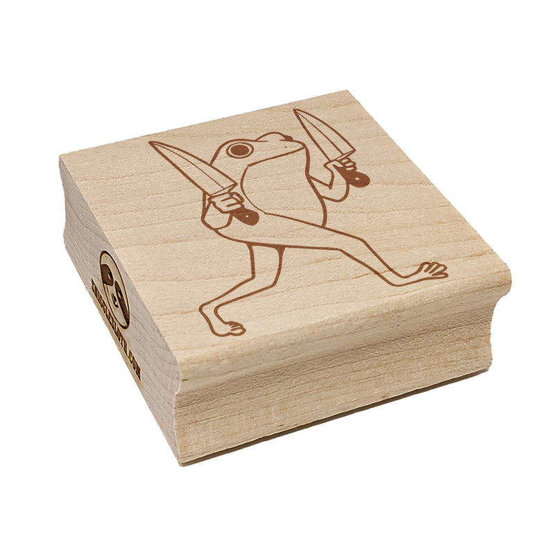 Frog with Two Knives Square Rubber Stamp for Stamping Crafting