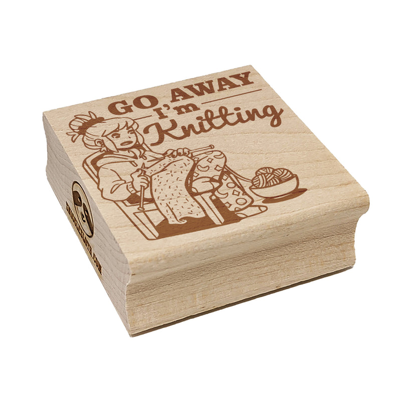 Go Away I'm Knitting Square Rubber Stamp for Stamping Crafting