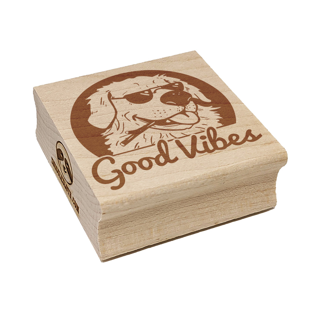 Good Vibes Golden Retriever Dog Square Rubber Stamp for Stamping Crafting