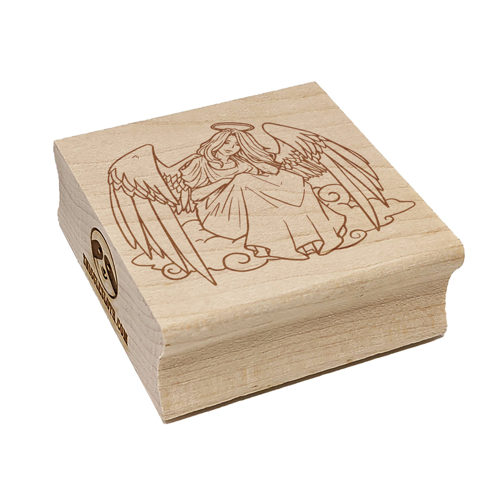 Guardian Angel Sitting on Cloud Square Rubber Stamp for Stamping Crafting