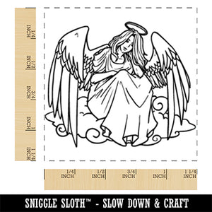 Guardian Angel Sitting on Cloud Square Rubber Stamp for Stamping Crafting