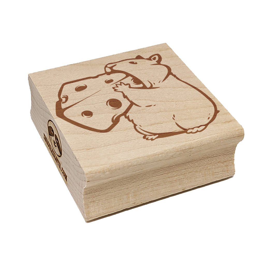Hamster Stuffing Cheese in Mouth Square Rubber Stamp for Stamping Crafting