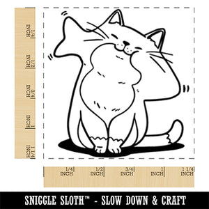 Happy Cat with Fish in Mouth Square Rubber Stamp for Stamping Crafting
