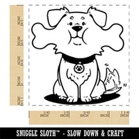 Happy Dog with Bone in Mouth Square Rubber Stamp for Stamping Crafting