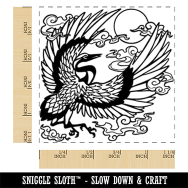 Japanese Chinese Crane and Sun Square Rubber Stamp for Stamping Crafting