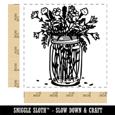 Mason Jar with Wild Flowers Square Rubber Stamp for Stamping Crafting