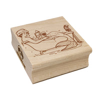 Mermaid Reading in Bathtub Square Rubber Stamp for Stamping Crafting