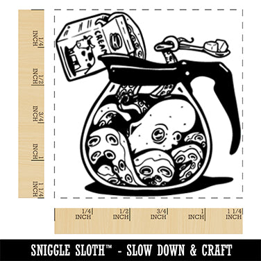 Octopus Making Coffee in Pot Square Rubber Stamp for Stamping Crafting