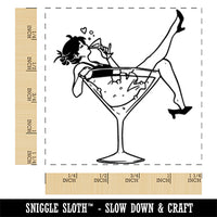 Party Girl in Martini Glass Square Rubber Stamp for Stamping Crafting