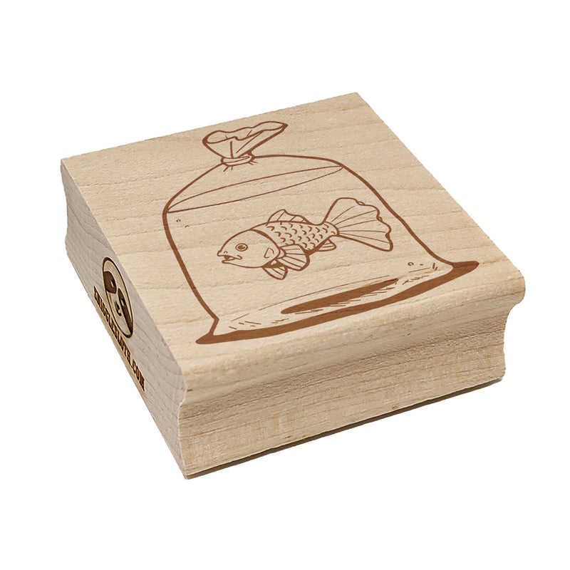 Pet Store Goldfish in a Bag Square Rubber Stamp for Stamping Crafting