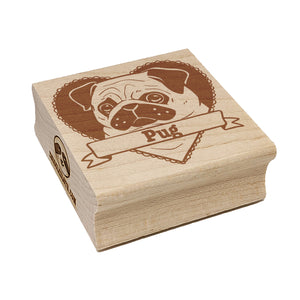 Pug Dog Heart Square Rubber Stamp for Stamping Crafting