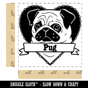 Pug Dog Heart Square Rubber Stamp for Stamping Crafting