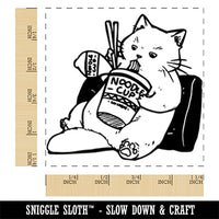 Ramen Cat Eating Cup Noodles Square Rubber Stamp for Stamping Crafting