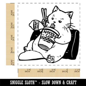 Ramen Cat Eating Cup Noodles Square Rubber Stamp for Stamping Crafting