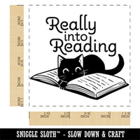 Really into Reading Cat Kitten in Book Square Rubber Stamp for Stamping Crafting