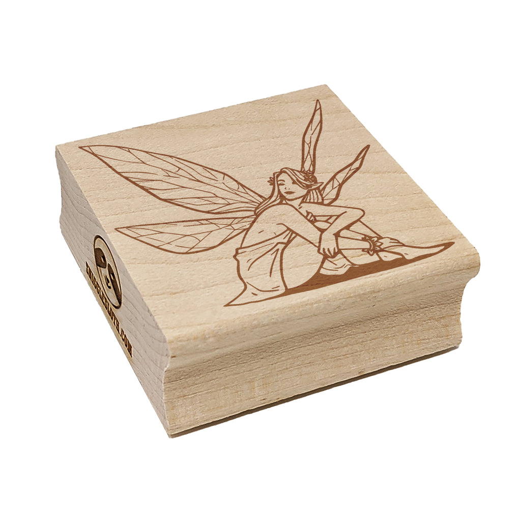 Resting Fairy with Wings Fairytale Square Rubber Stamp for Stamping Crafting