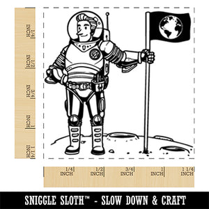 Science Fiction Astronaut Spaceman with Flag Square Rubber Stamp for Stamping Crafting