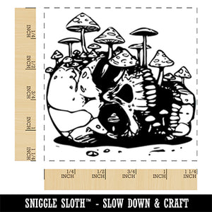 Skull Mushrooms Fungus Growing Out of It Square Rubber Stamp for Stamping Crafting