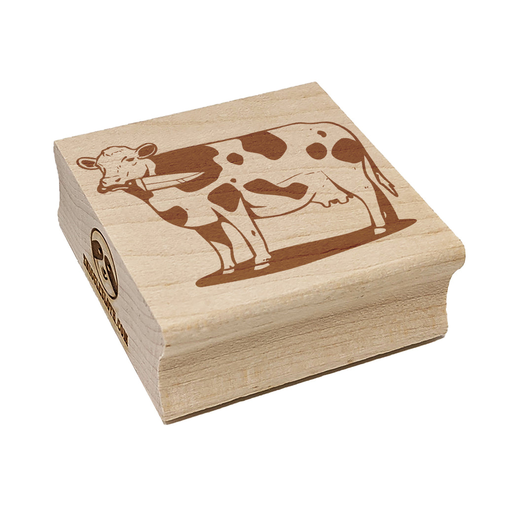 Spotted Cow with Knife Square Rubber Stamp for Stamping Crafting