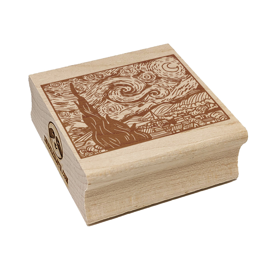 Starry Night Van Gogh Painting Square Rubber Stamp for Stamping Crafting