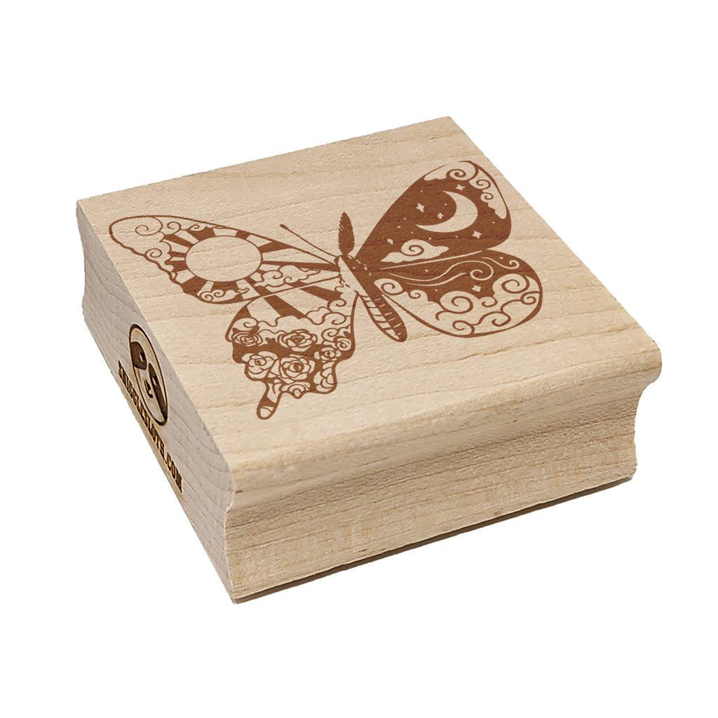 Sun Moon Butterfly Moth Square Rubber Stamp for Stamping Crafting
