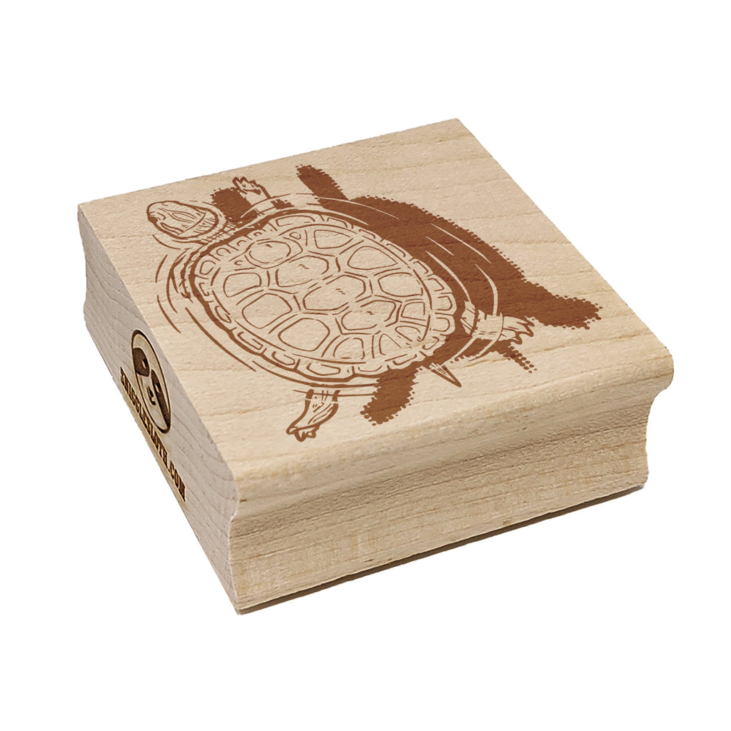 Swimming Turtle Red Eared Slider Terrapin Square Rubber Stamp for Stamping Crafting