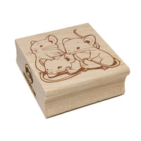 Three Curious Mice Rodents Square Rubber Stamp for Stamping Crafting