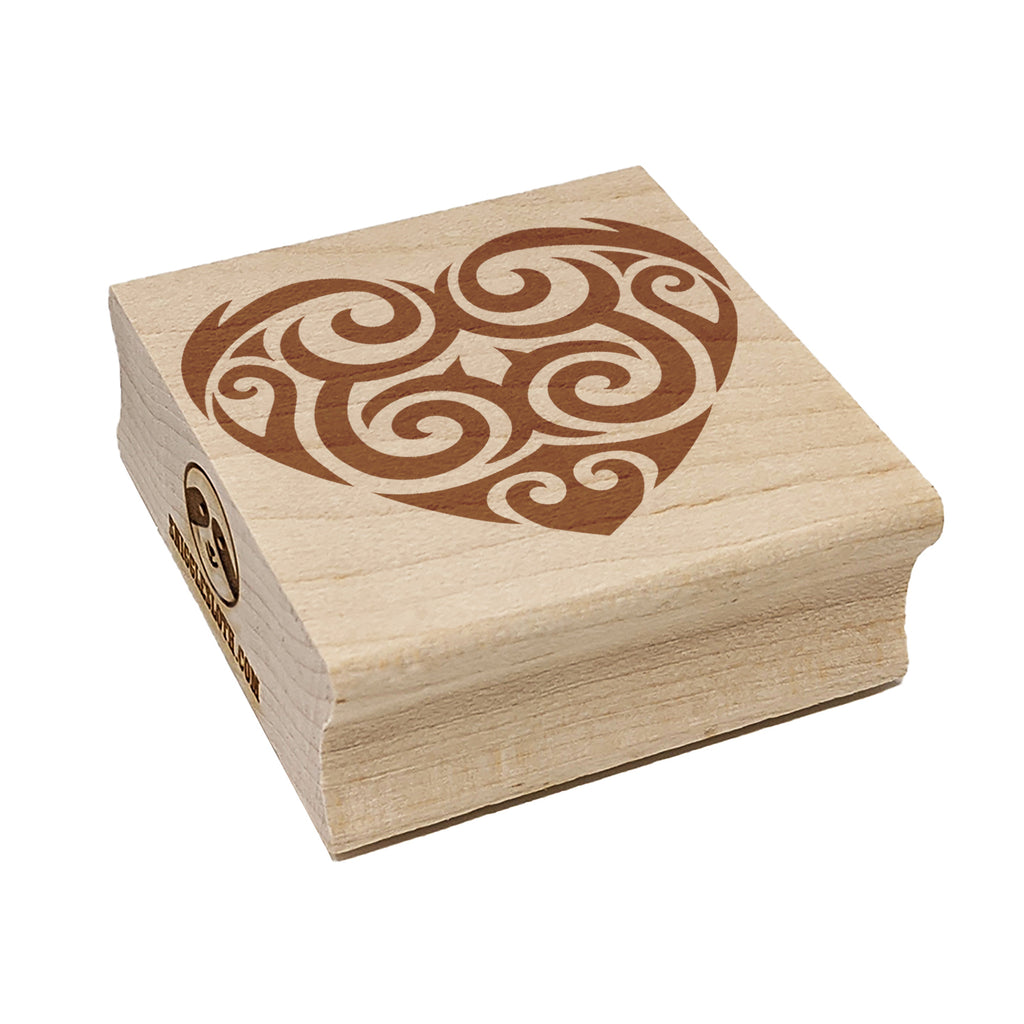 Tribal Swirly Heart Square Rubber Stamp for Stamping Crafting