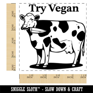 Try Vegan Cow with Knife Square Rubber Stamp for Stamping Crafting
