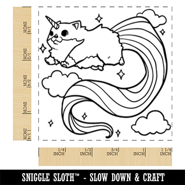Unicorn Cat with Rainbow Tail Square Rubber Stamp for Stamping Crafting