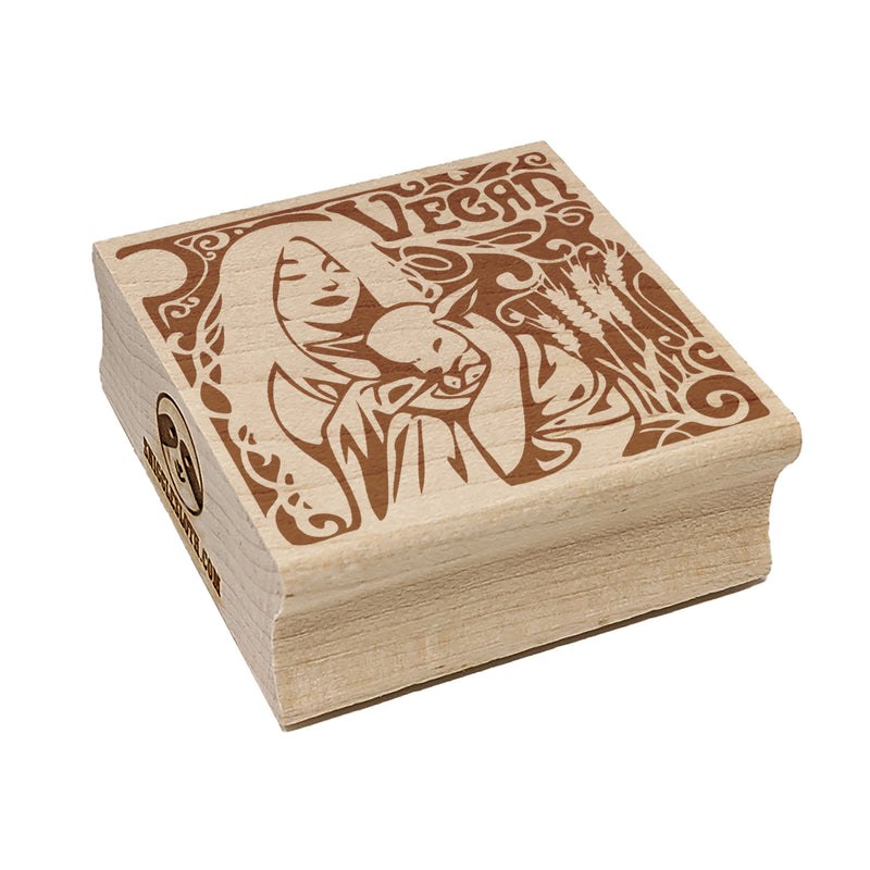 Vegan Art Nouveau Woman with Goat Square Rubber Stamp for Stamping Crafting